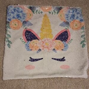 Floral Unicorn Sequin Pillow Cover 16 Inches